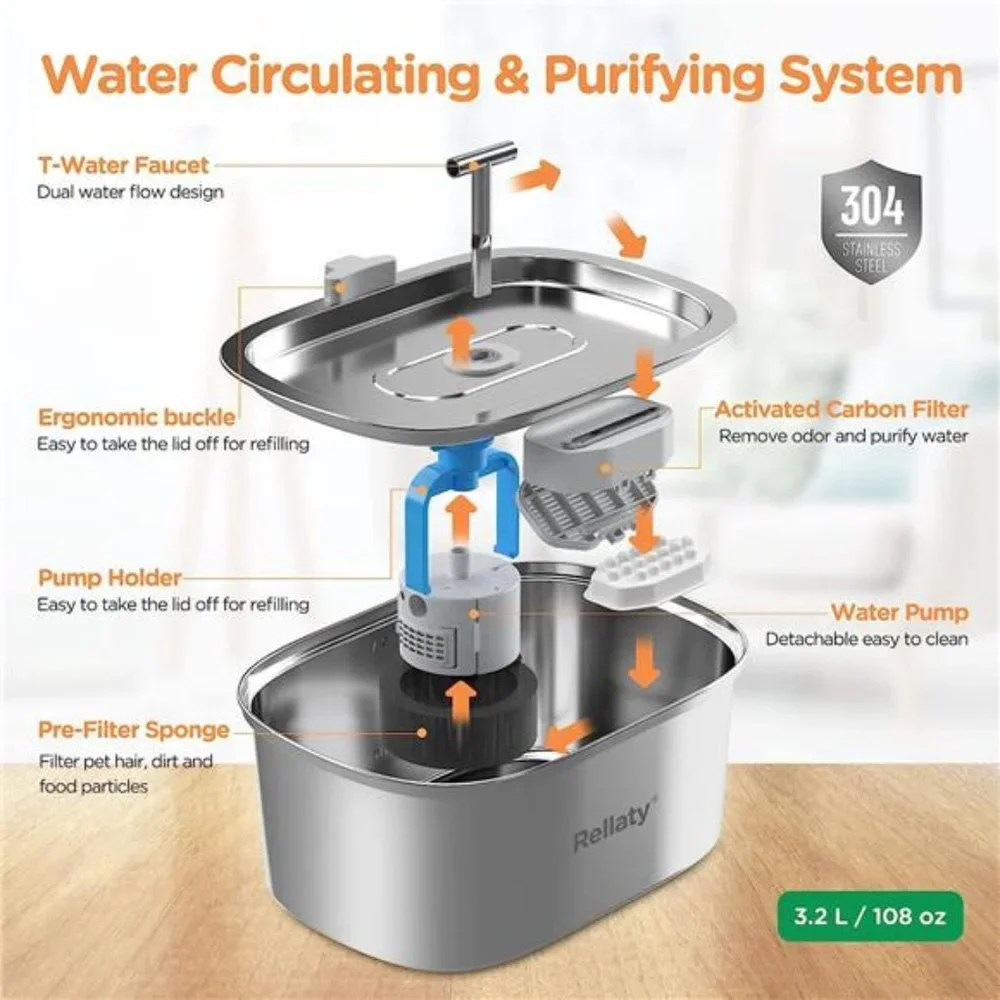 Cat Water Fountain -Automatic Pet Dog Water Dispenser with 4 Replacement Filters